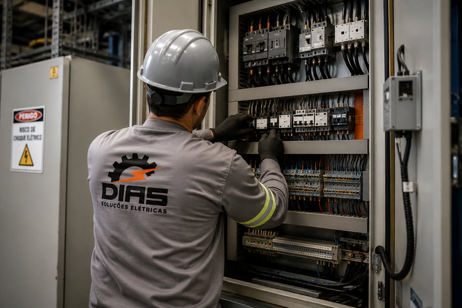 Profissional da Dias trabalhando em painel elétrico