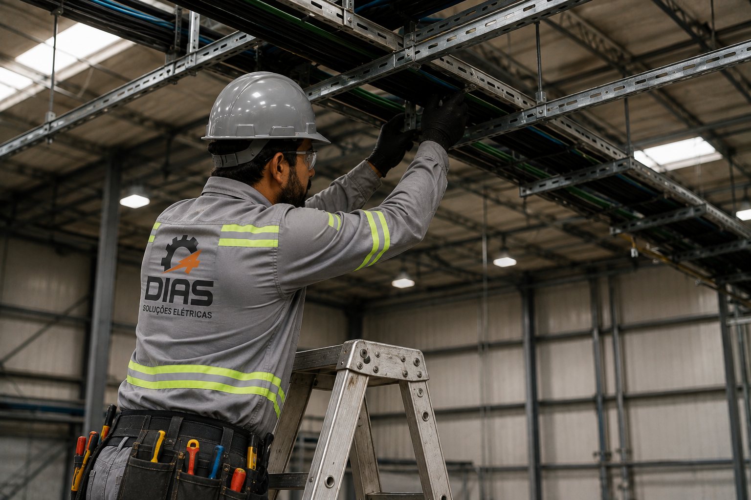 Profissional da Dias instalando infraestrutura elétrica